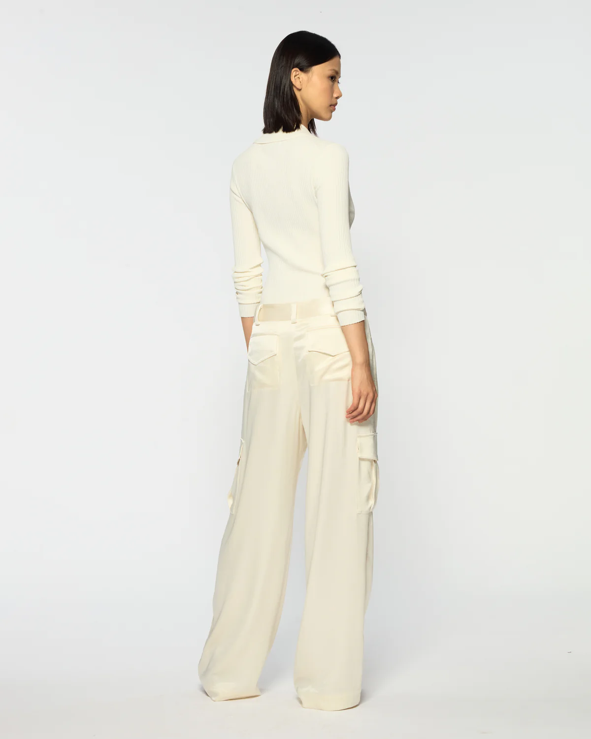 AW25 SATIN CARGO TROUSER CREAM 03